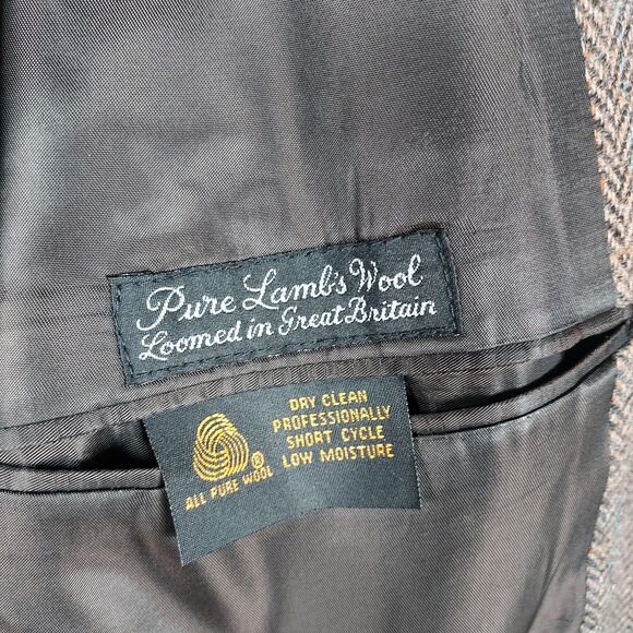 Vintage Kingsridge 44R Pure Wool Brown Plaid Herringbone Blazer Sport Coat - Picture 11 of 12